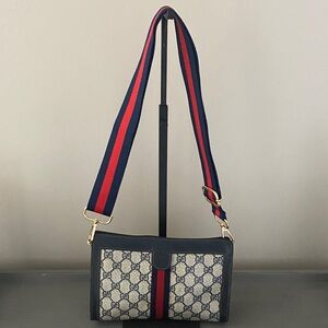 Gucci Sherry Line Red and Blue GG 2nd Bag W/Unbranded Removable D-Rings & Strap